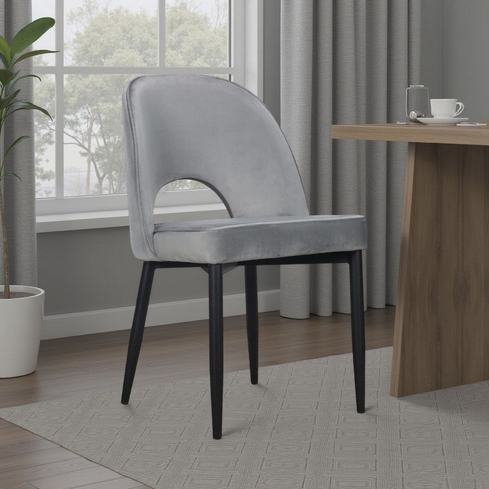 Koir Set of 2 Dining Chair, Gray Fabric, Cut Out Backrest, Black Legs -BM334656