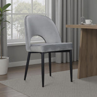 Koir Set of 2 Dining Chair, Gray Fabric, Cut Out Backrest, Black Legs -BM334656