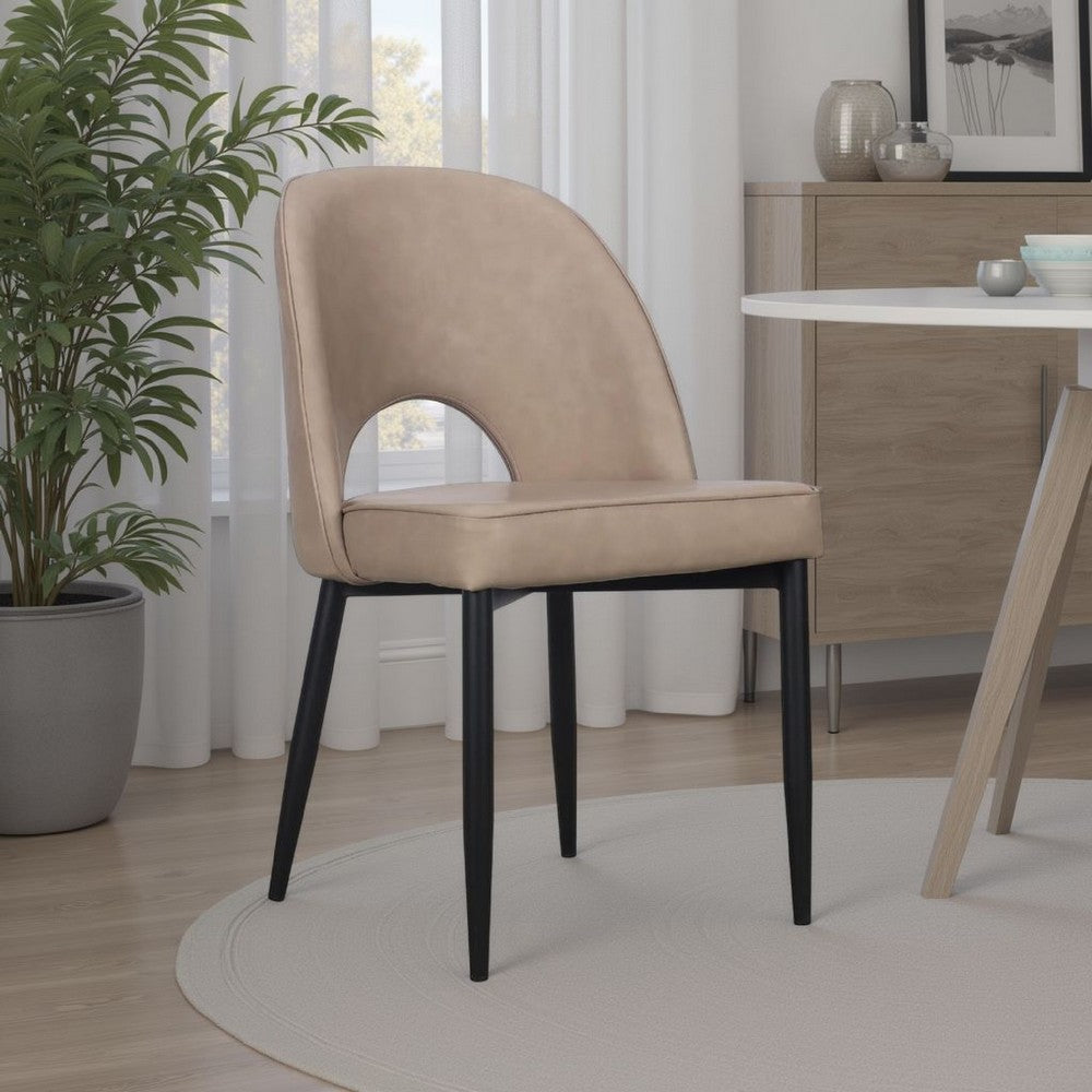 Koir Set of 2 Dining Chair, Light Taupe Faux Leather, Cut Out Backrest -BM334657