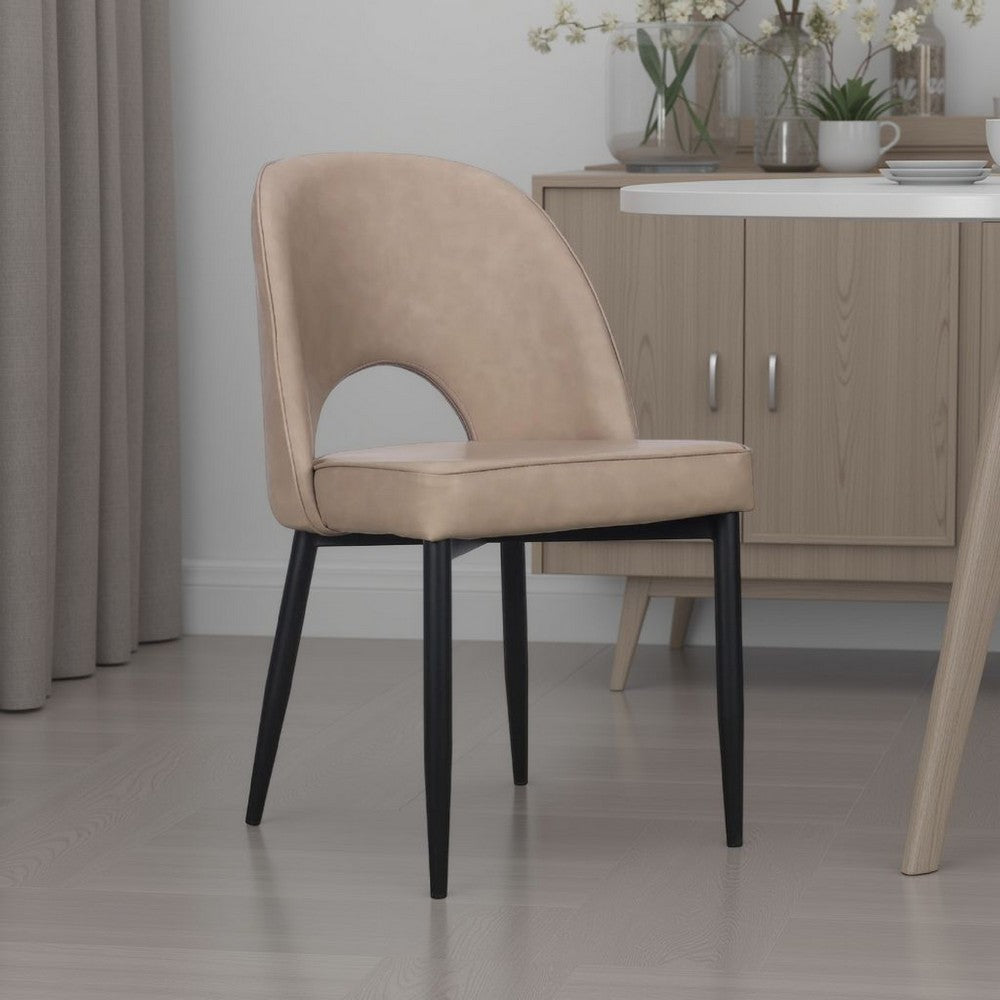 Koir Set of 2 Dining Chair, Light Taupe Faux Leather, Cut Out Backrest -BM334657
