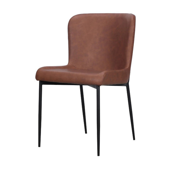 Woxy Set of 2 Dining Chair Cognac Brown Faux Leather, Black Metal Legs -BM334658