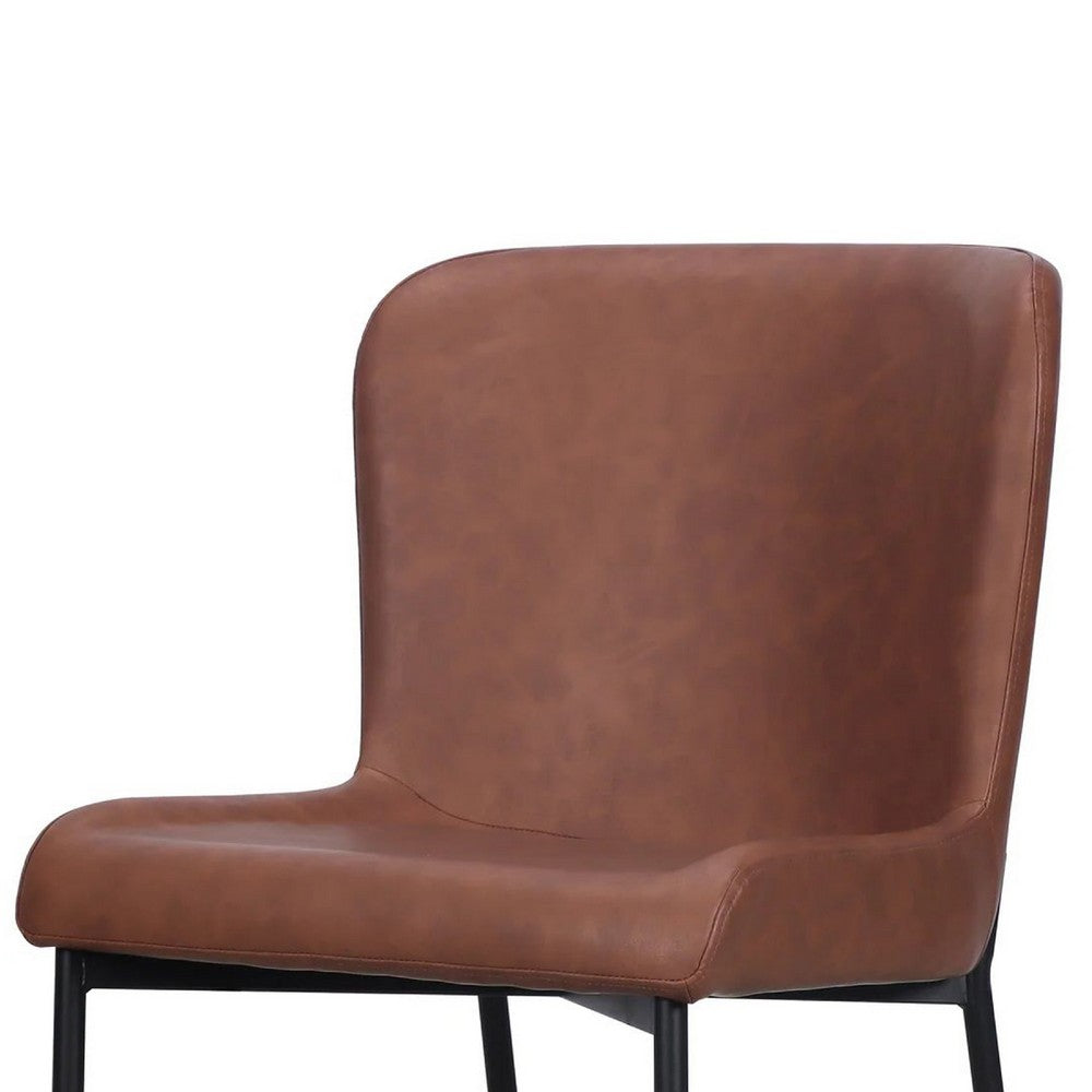 Woxy Set of 2 Dining Chair Cognac Brown Faux Leather, Black Metal Legs -BM334658