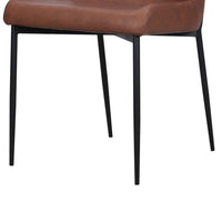 Woxy Set of 2 Dining Chair Cognac Brown Faux Leather, Black Metal Legs -BM334658