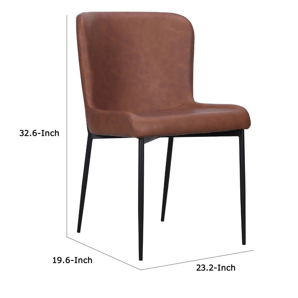 Woxy Set of 2 Dining Chair Cognac Brown Faux Leather, Black Metal Legs -BM334658