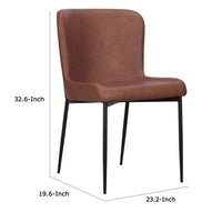 Woxy Set of 2 Dining Chair Cognac Brown Faux Leather, Black Metal Legs -BM334658