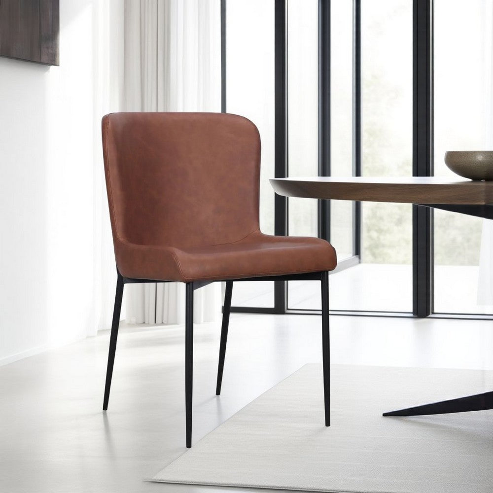 Woxy Set of 2 Dining Chair Cognac Brown Faux Leather, Black Metal Legs -BM334658