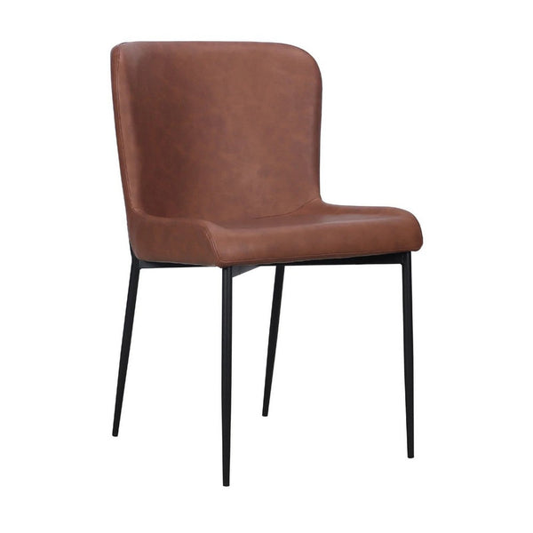 Woxy Set of 2 Dining Chair Cognac Brown Faux Leather, Black Metal Legs -BM334658
