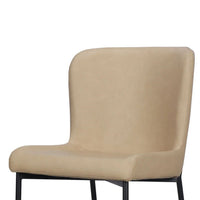 Woxy Set of 2 Dining Chair, Sand Brown Faux Leather, Black Metal Legs -BM334659