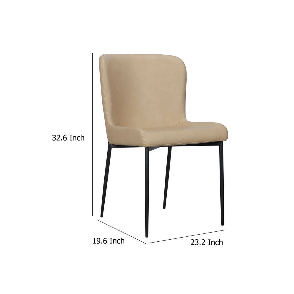 Woxy Set of 2 Dining Chair, Sand Brown Faux Leather, Black Metal Legs -BM334659