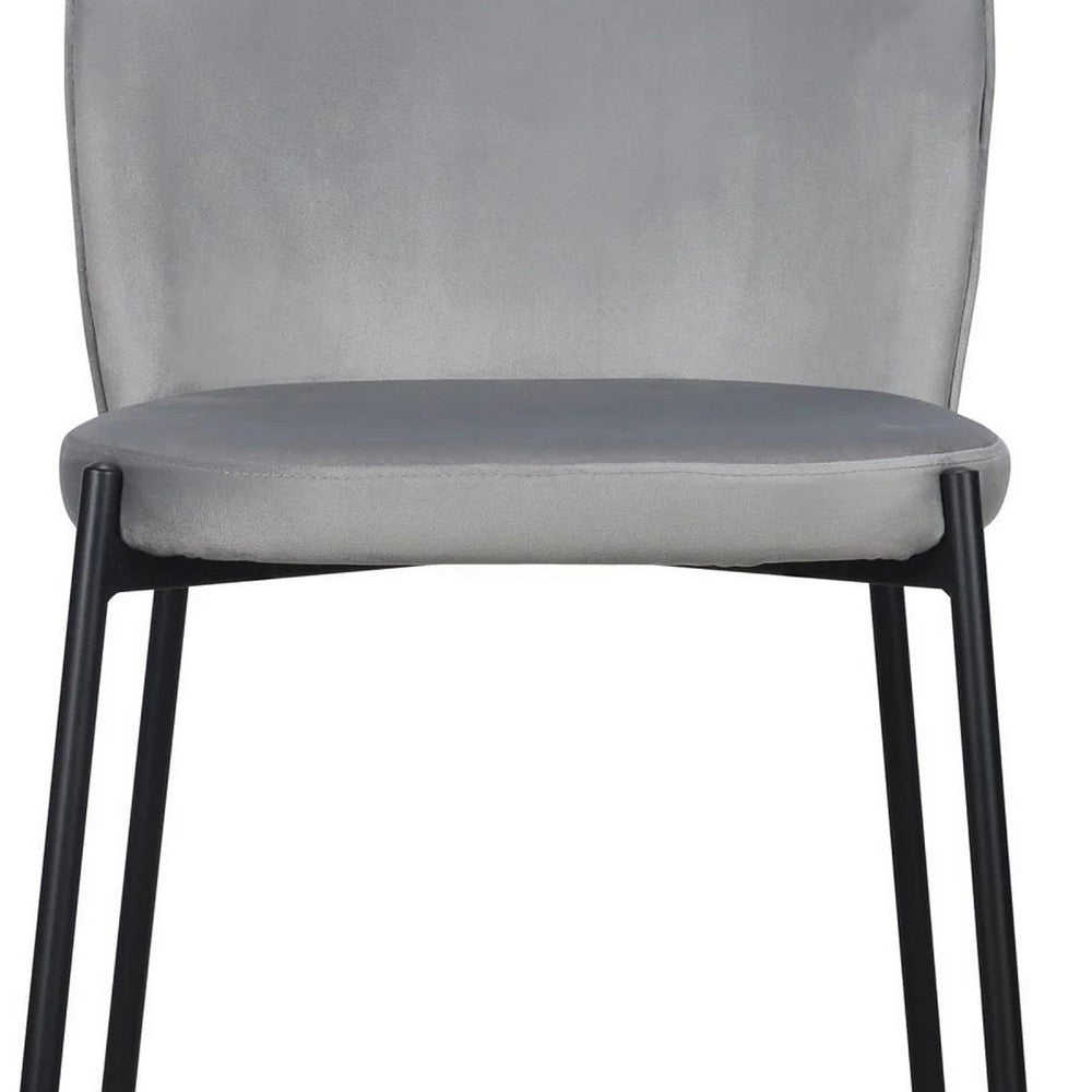 Dining Chair Set of 2, Classic Gray Fabric with Sleek Black Metal Legs -BM334662
