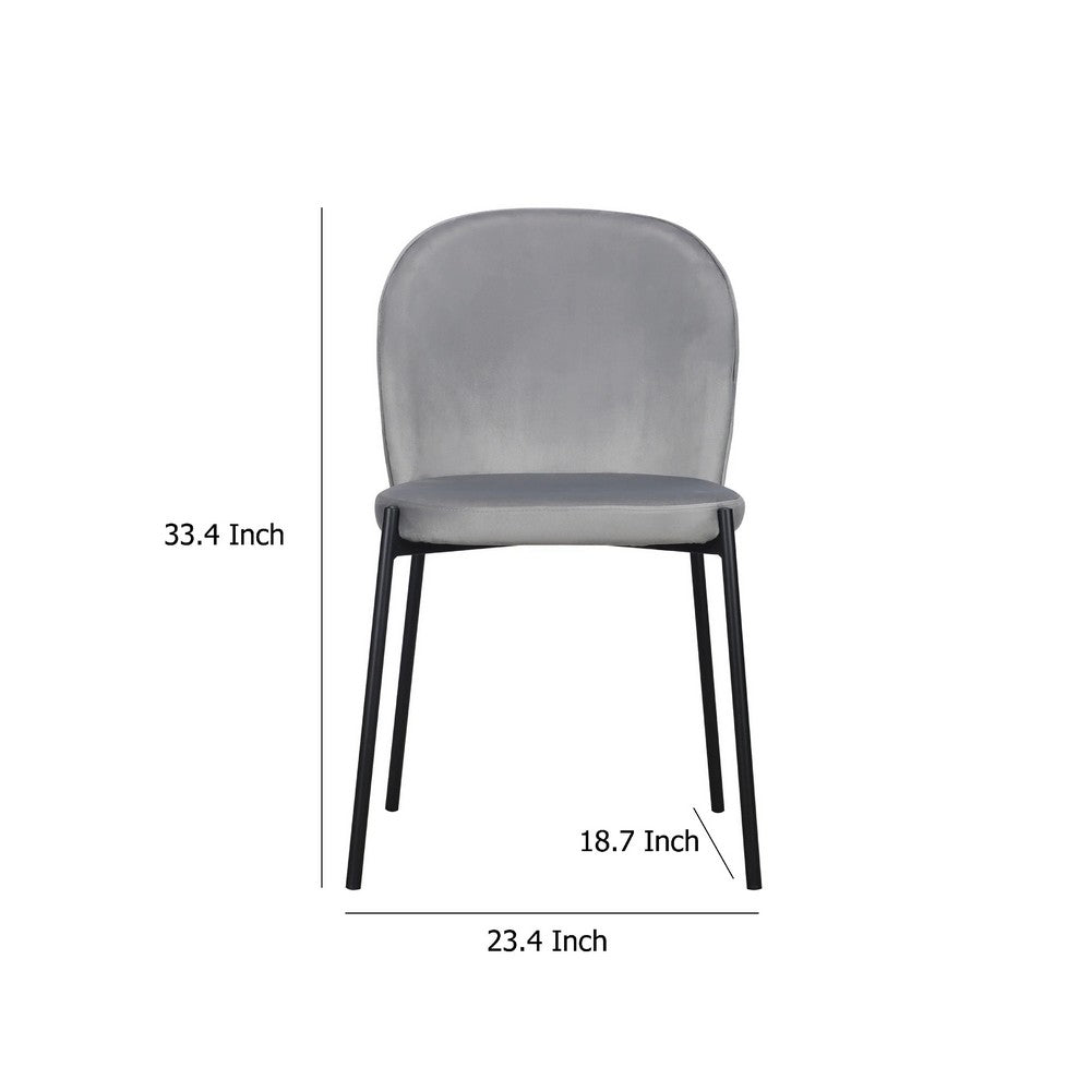 Dining Chair Set of 2, Classic Gray Fabric with Sleek Black Metal Legs -BM334662