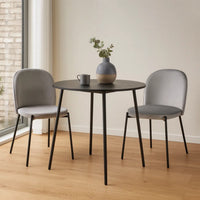 Dining Chair Set of 2, Classic Gray Fabric with Sleek Black Metal Legs -BM334662