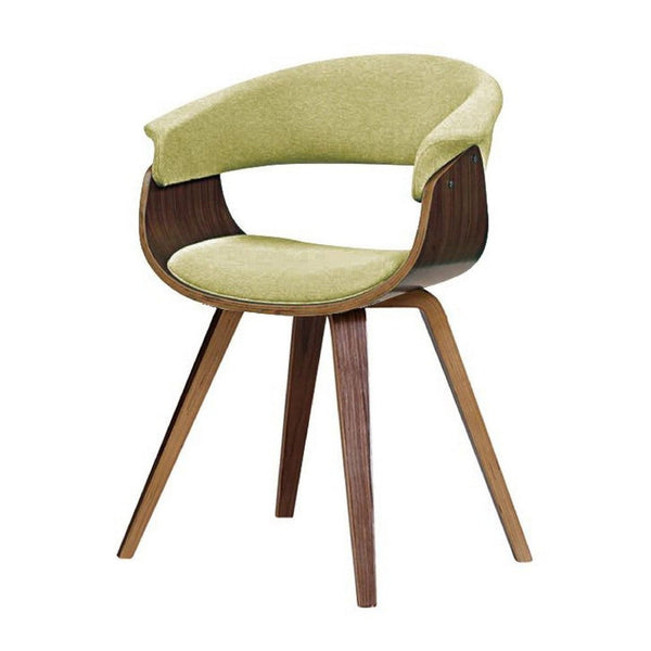 Accent Dining Chair, Natural Brown Wood and Ivory Fabric, Curved Back -BM334663