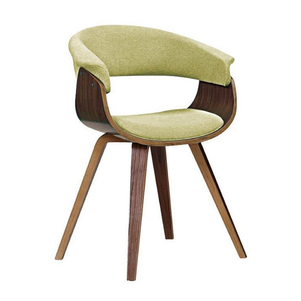 Accent Dining Chair, Natural Brown Wood and Ivory Fabric, Curved Back -BM334663
