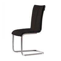 Dining Chair Set of 2, Black Faux Leather, Silver Cantilever Base -BM334664