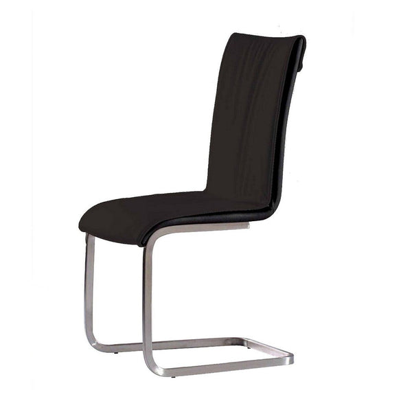Dining Chair Set of 2, Black Faux Leather, Silver Cantilever Base -BM334664