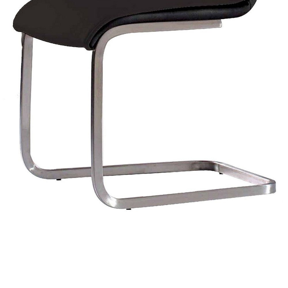 Dining Chair Set of 2, Black Faux Leather, Silver Cantilever Base -BM334664