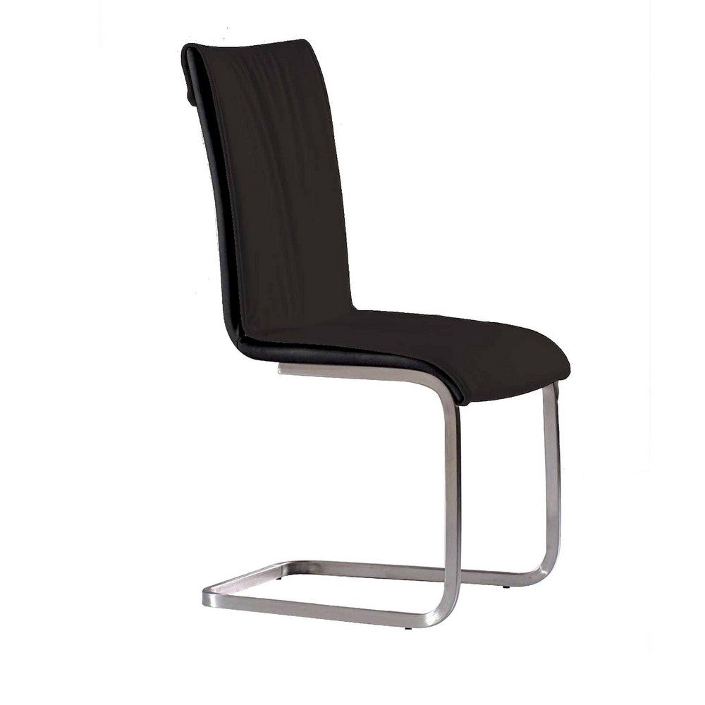 Dining Chair Set of 2, Black Faux Leather, Silver Cantilever Base -BM334664
