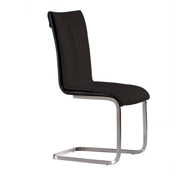 Dining Chair Set of 2, Black Faux Leather, Silver Cantilever Base -BM334664