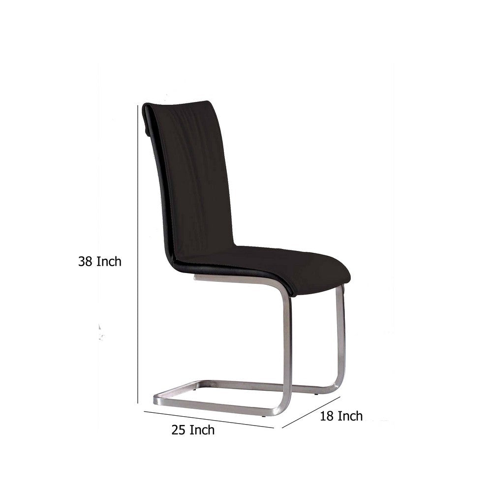 Dining Chair Set of 2, Black Faux Leather, Silver Cantilever Base -BM334664