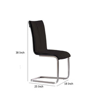 Dining Chair Set of 2, Black Faux Leather, Silver Cantilever Base -BM334664