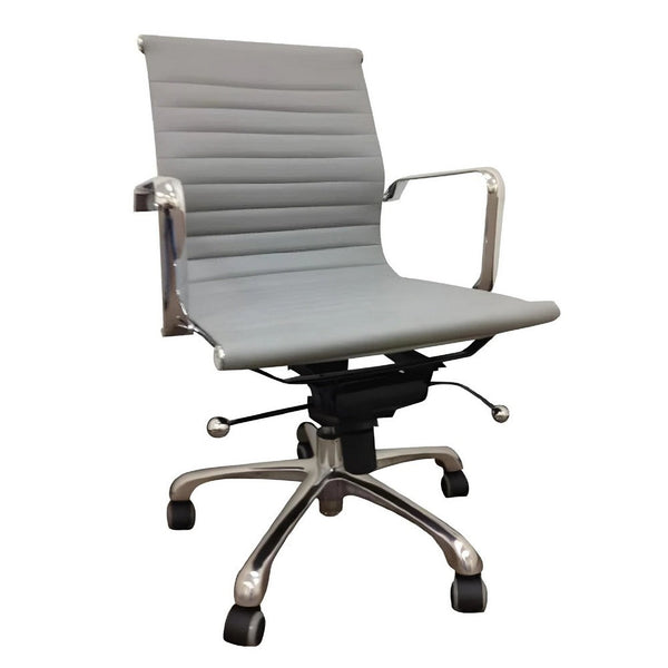 Rolling Office Chair, Gray Faux Leather, Swivel Reclining Design -BM334665