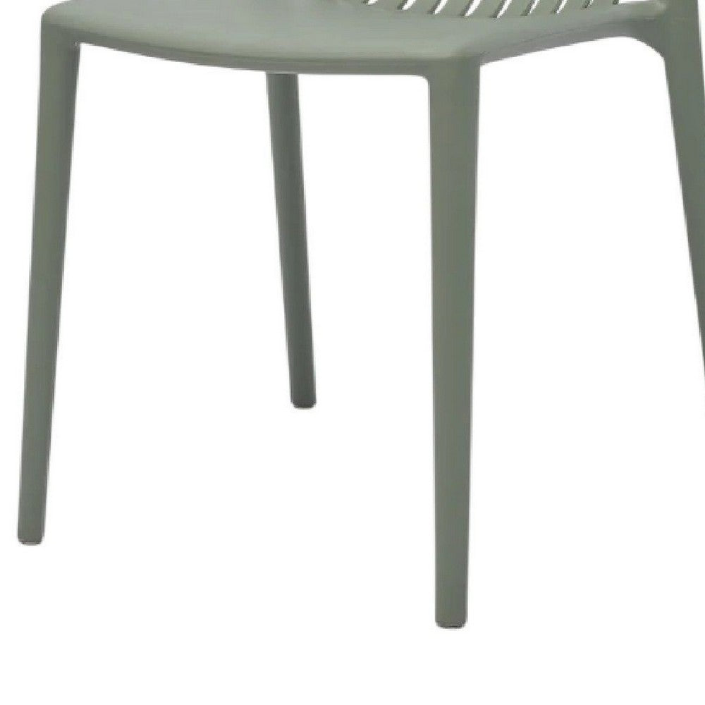 Womu Outdoor Side Chair Set of 4, Moss Green Finish, Slatted Backrest -BM334667