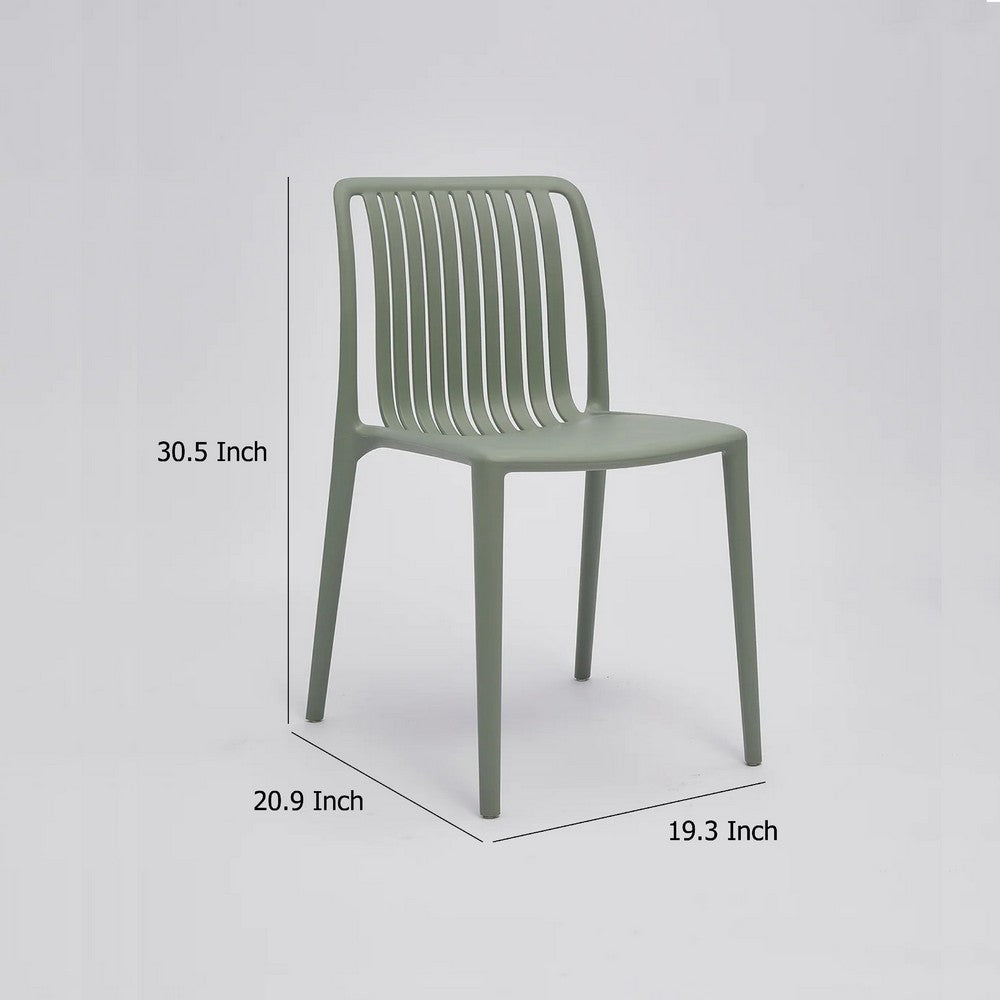 Womu Outdoor Side Chair Set of 4, Moss Green Finish, Slatted Backrest -BM334667