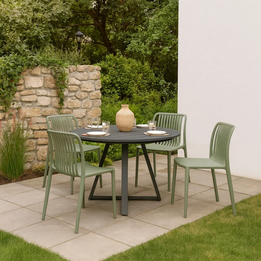 Womu Outdoor Side Chair Set of 4, Moss Green Finish, Slatted Backrest -BM334667