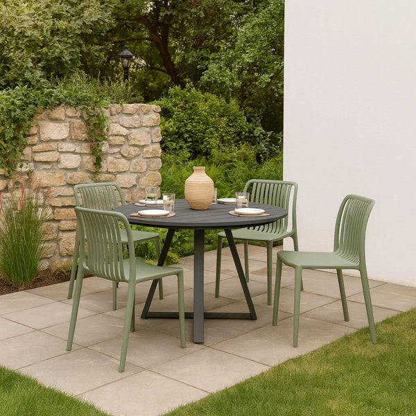 Womu Outdoor Side Chair Set of 4, Moss Green Finish, Slatted Backrest -BM334667