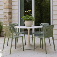 Womu Outdoor Side Chair Set of 4, Moss Green Finish, Slatted Backrest -BM334667