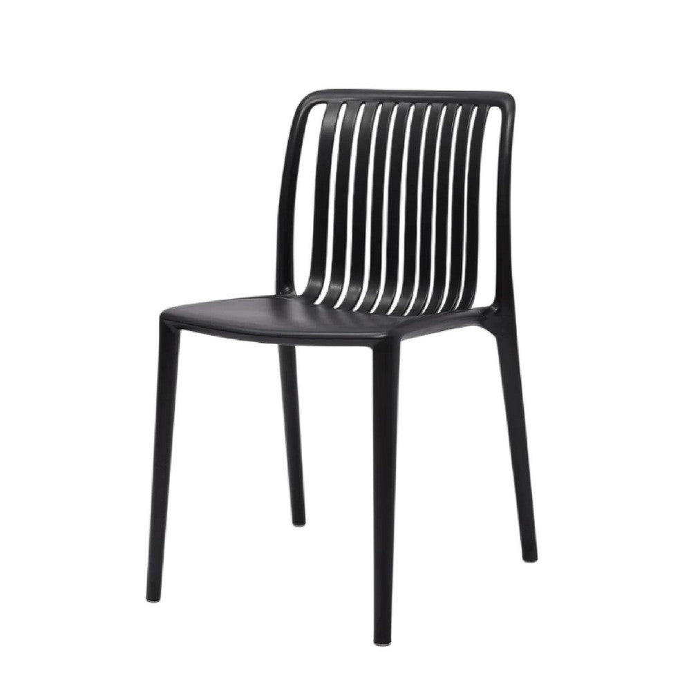 Womu Outdoor Side Chair Set of 4, Black Finish, Open Slatted Backrest -BM334669
