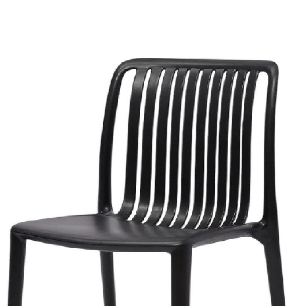 Womu Outdoor Side Chair Set of 4, Black Finish, Open Slatted Backrest -BM334669