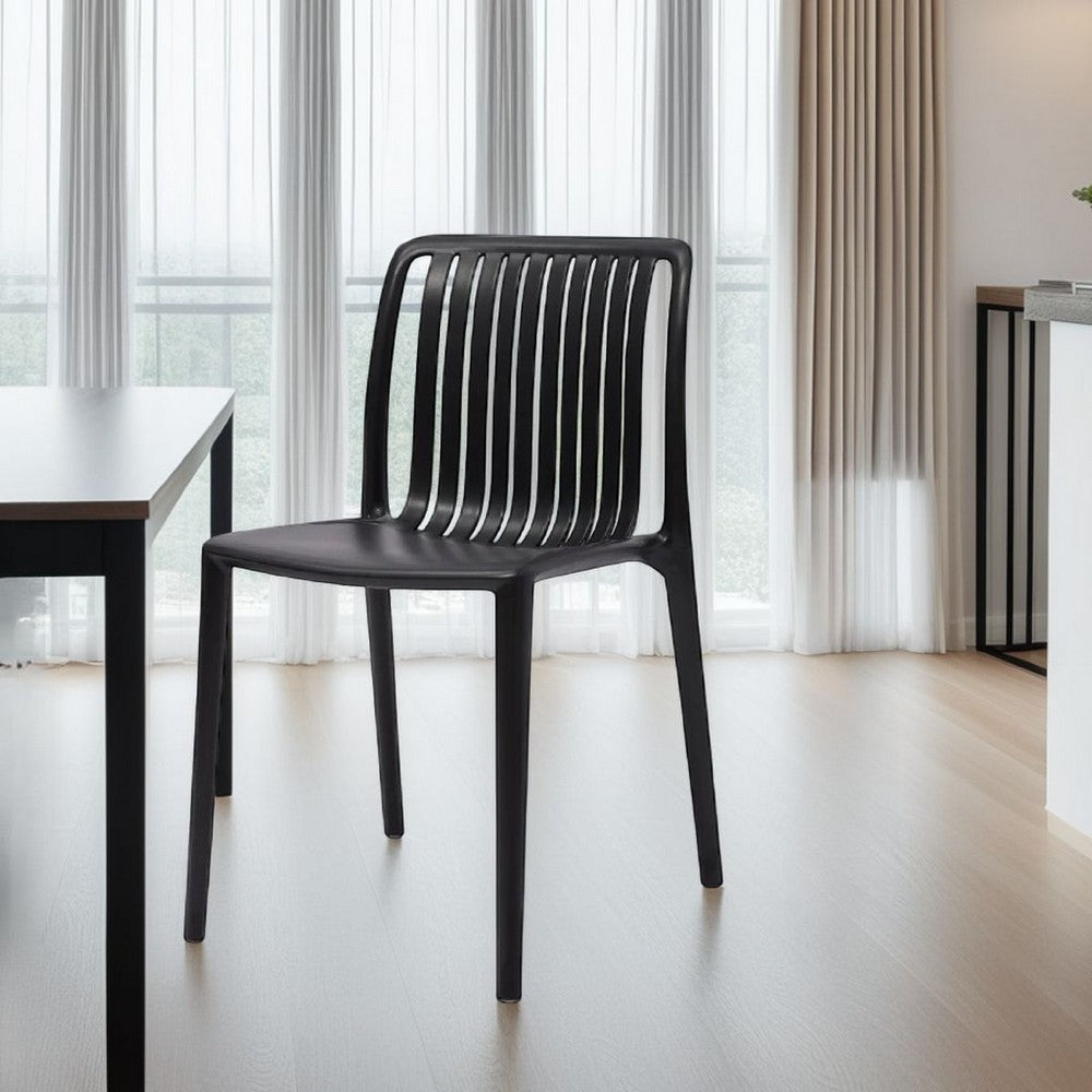 Womu Outdoor Side Chair Set of 4, Black Finish, Open Slatted Backrest -BM334669