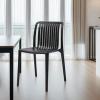 Womu Outdoor Side Chair Set of 4, Black Finish, Open Slatted Backrest -BM334669