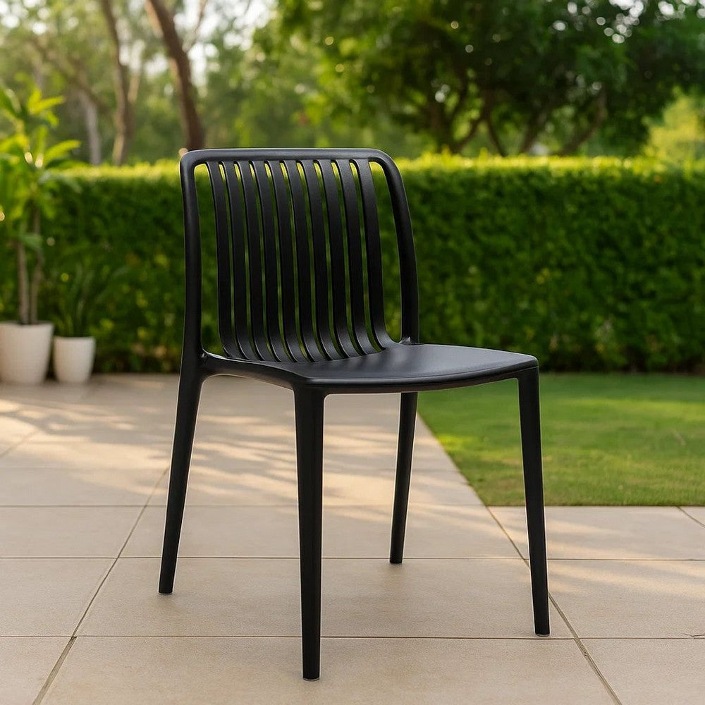 Womu Outdoor Side Chair Set of 4, Black Finish, Open Slatted Backrest -BM334669