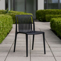 Womu Outdoor Side Chair Set of 4, Black Finish, Open Slatted Backrest -BM334669