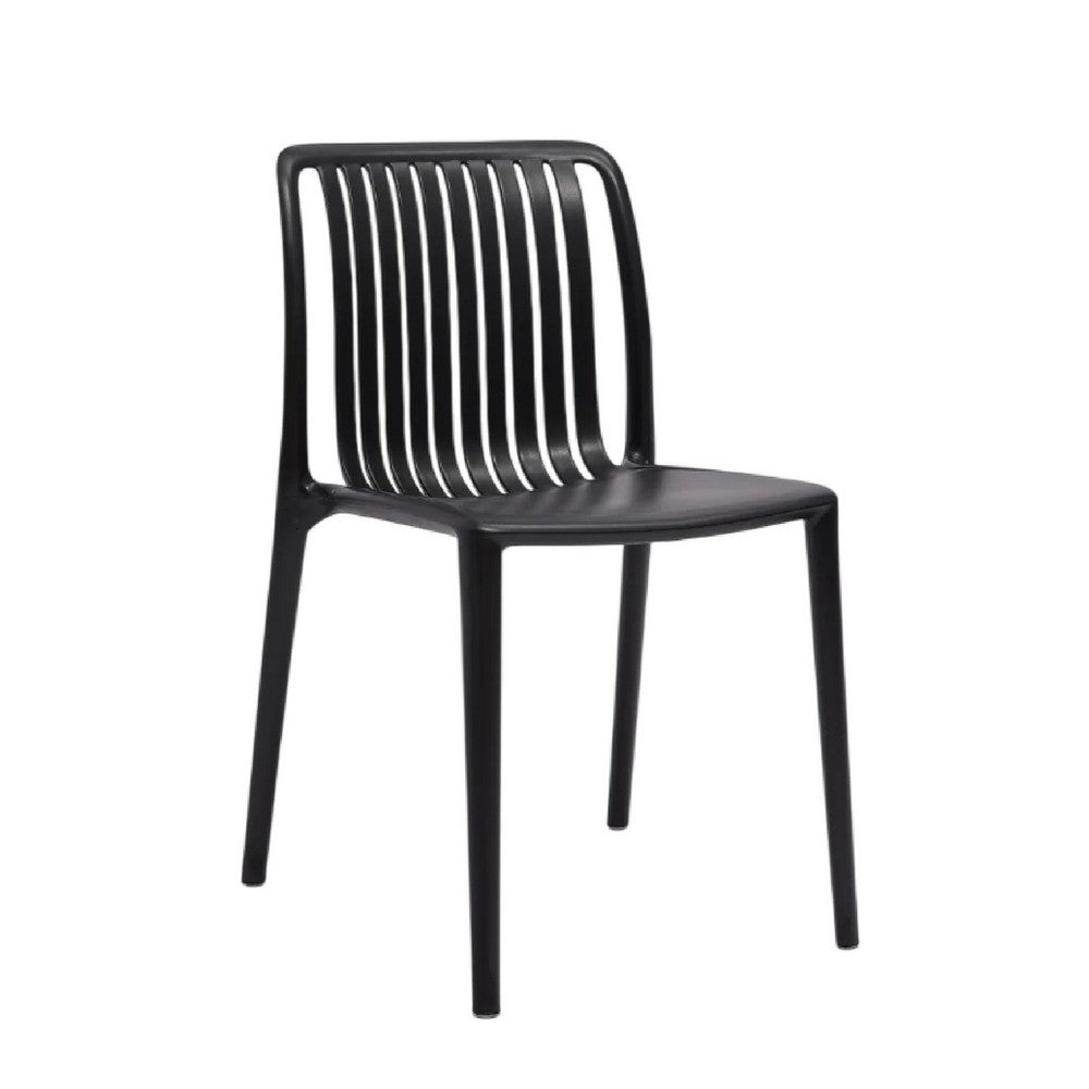 Womu Outdoor Side Chair Set of 4, Black Finish, Open Slatted Backrest -BM334669