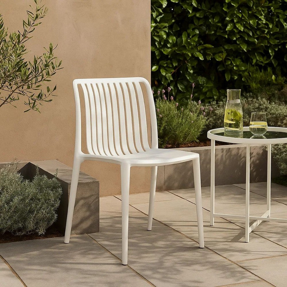 Womu Outdoor Side Chair Set of 4, White Finish, Open Slatted Backrest -BM334670