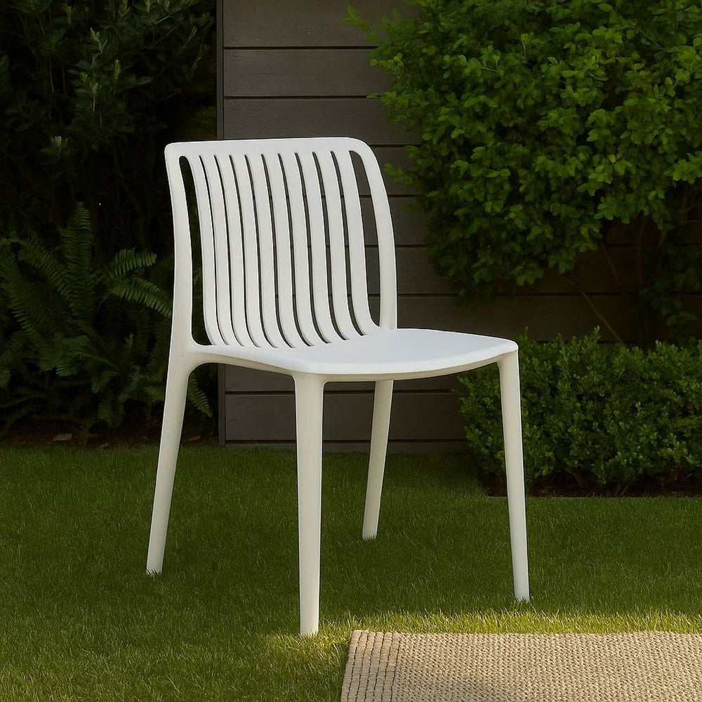 Womu Outdoor Side Chair Set of 4, White Finish, Open Slatted Backrest -BM334670