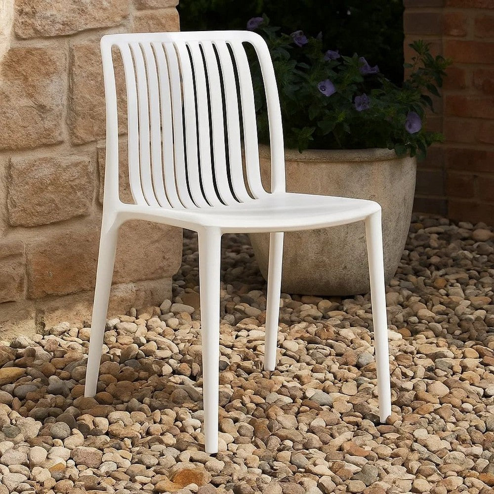 Womu Outdoor Side Chair Set of 4, White Finish, Open Slatted Backrest -BM334670
