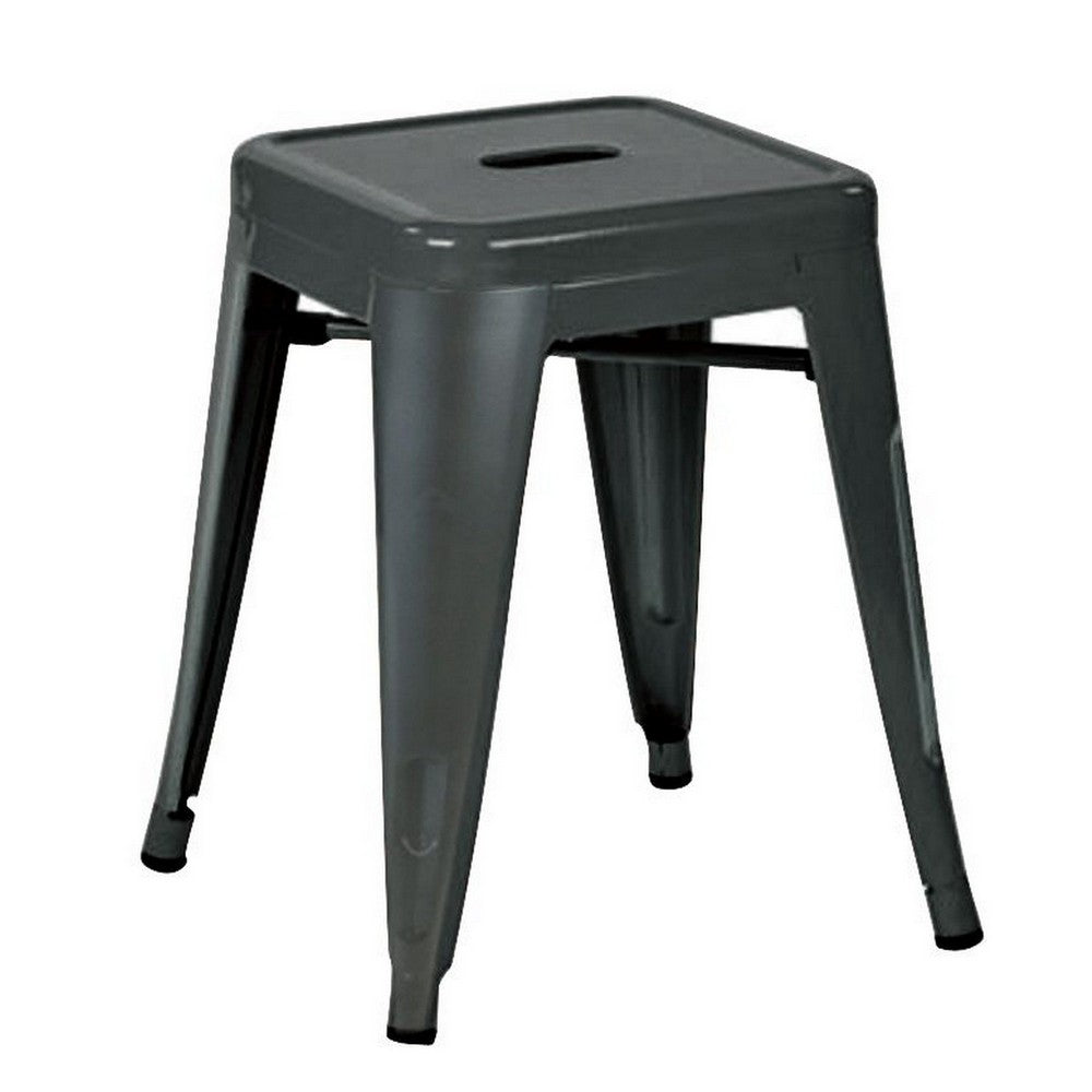 Vici Set of 4 Dining Stools, Dark Gray Metal, Industrial Square Seat -BM334671
