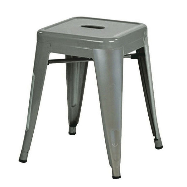Vici Set of 4 Dining Stools, Light Gray Metal, Industrial Square Seat -BM334672