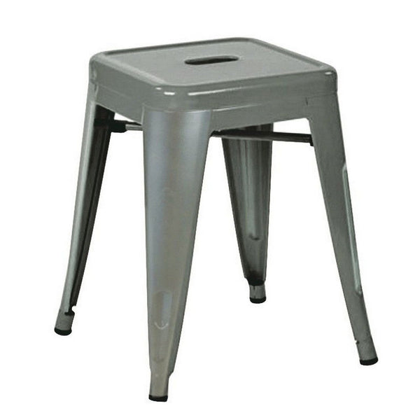 Vici Set of 4 Dining Stools, Light Gray Metal, Industrial Square Seat -BM334672