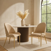 Mior Dining Chair Set of 2, Champagne Faux Leather, Gold Metal Accents -BM334675