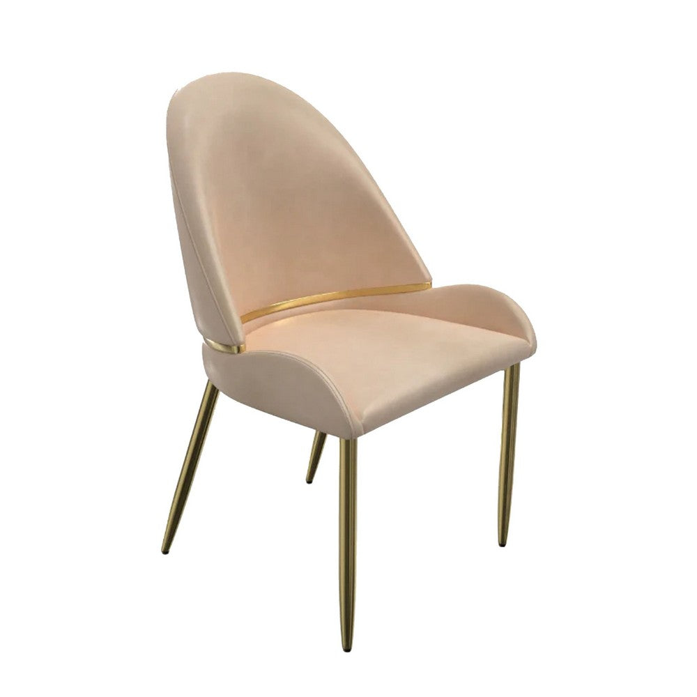 Mior Dining Chair Set of 2, Champagne Faux Leather, Gold Metal Accents -BM334675