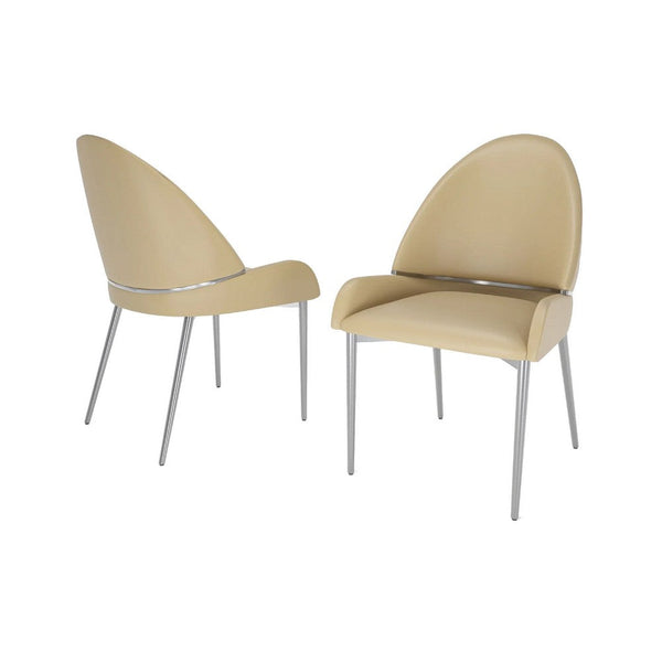 Mior Dining Chair Set of 2, Taupe Faux Leather, Gold Metal Accents -BM334676