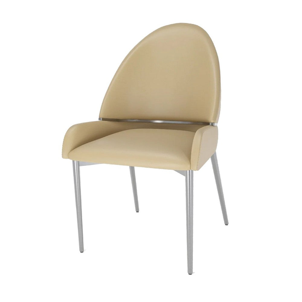 Mior Dining Chair Set of 2, Taupe Faux Leather, Gold Metal Accents -BM334676