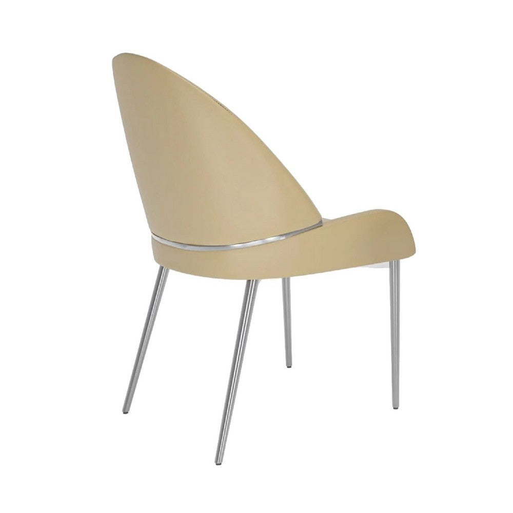 Mior Dining Chair Set of 2, Taupe Faux Leather, Gold Metal Accents -BM334676