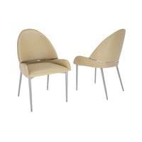 Mior Dining Chair Set of 2, Taupe Faux Leather, Gold Metal Accents -BM334676